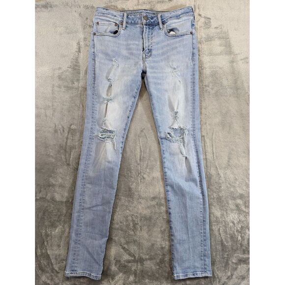 American Eagle Outfitters Other - American Eagle Jeans Mens 32x30 Blue Light Wash Stacked Skinny Distressed 32x32